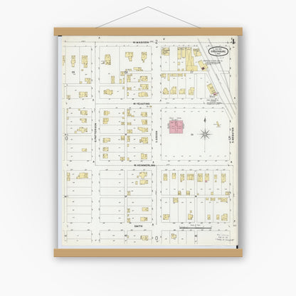 Old map wall art mockup — magnetic wood frame on white wall — Sanborn Fire Insurance Map from Gibsonburg, Sandusky County, Ohio (1902), Sheet #0004
