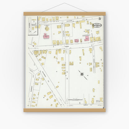 Old map wall art mockup — magnetic wood frame on white wall — Sanborn Fire Insurance Map from North Andover, Essex County, Massachusetts (1919), Sheet #0003