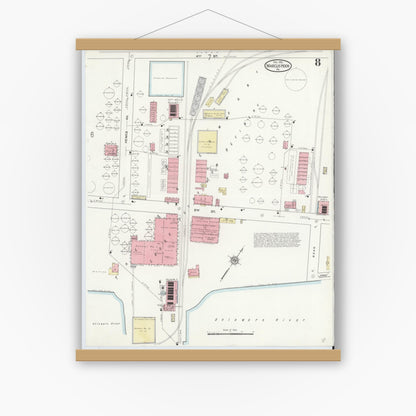 Old map wall art mockup — magnetic wood frame on white wall — Sanborn Fire Insurance Map from Marcus Hook, Chester County, Pennsylvania (1912), Sheet #0008
