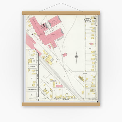 Old map wall art mockup — magnetic wood frame on white wall — Sanborn Fire Insurance Map from Alliance, Stark County, Ohio (1911), Sheet #0005