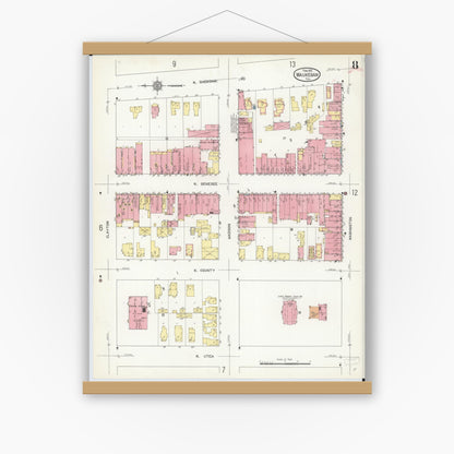Old map wall art mockup — magnetic wood frame on white wall — Sanborn Fire Insurance Map from Waukegan, Lake County, Illinois (1912), Sheet #0008