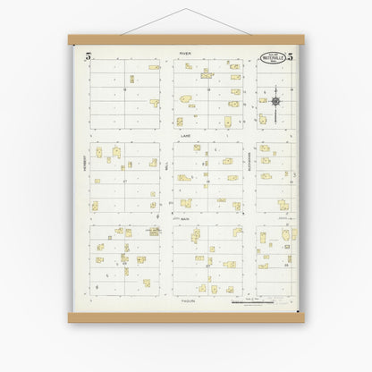 Old map wall art mockup — magnetic wood frame on white wall — Sanborn Fire Insurance Map from Waterville, Le Sueur County, Minnesota (1924), Sheet #0005