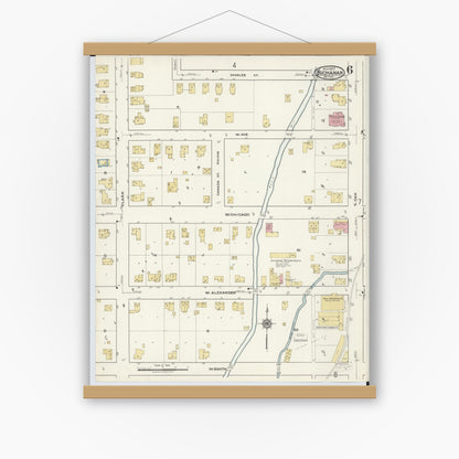 Old map wall art mockup — magnetic wood frame on white wall — Sanborn Fire Insurance Map from Buchanan, Berrien County, Michigan (1917), Sheet #0006