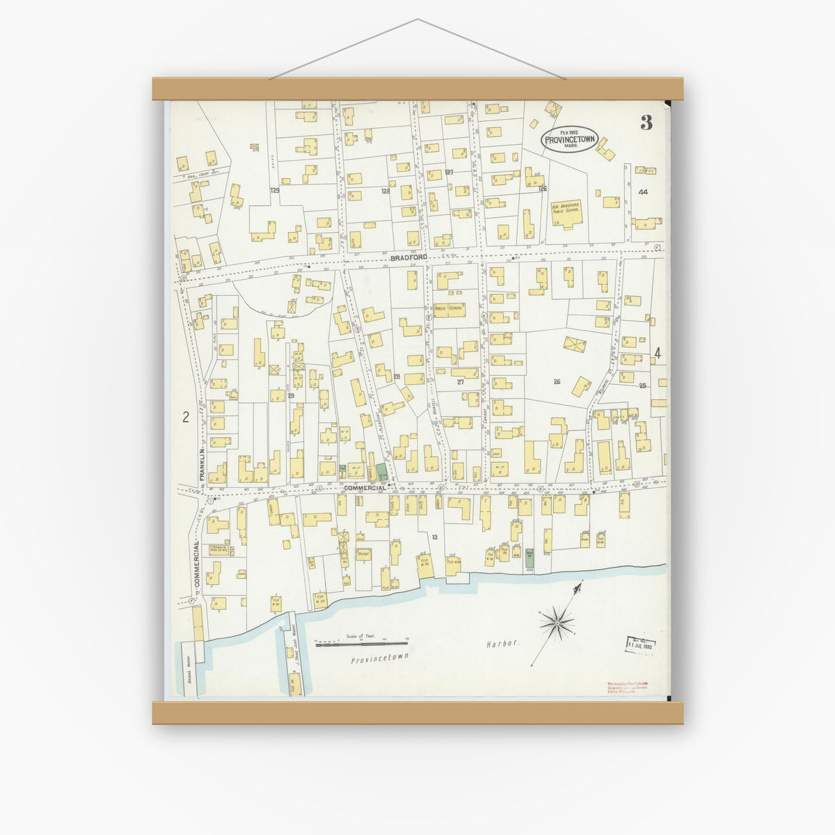 Old map wall art mockup — magnetic wood frame on white wall — Sanborn Fire Insurance Map from Provincetown, Barnstable County, Massachusetts (1902), Sheet #0003