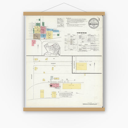 Old map wall art mockup — magnetic wood frame on white wall — Sanborn Fire Insurance Map from Whitesboro, Grayson County, Texas (1915), Sheet #0001
