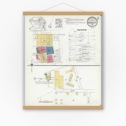 Old map wall art mockup — magnetic wood frame on white wall — Sanborn Fire Insurance Map from Royse City, Rockwell County, Texas (1921), Sheet #0001