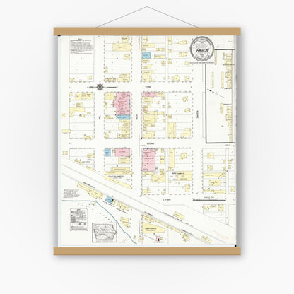 Old map wall art mockup — magnetic wood frame on white wall — Sanborn Fire Insurance Map from Akron, Plymouth County, Iowa (1913), Sheet #0001