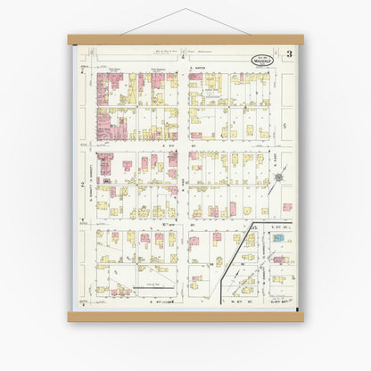 Old map wall art mockup — magnetic wood frame on white wall — Sanborn Fire Insurance Map from Waverly, Pike County, Ohio (1911), Sheet #0003