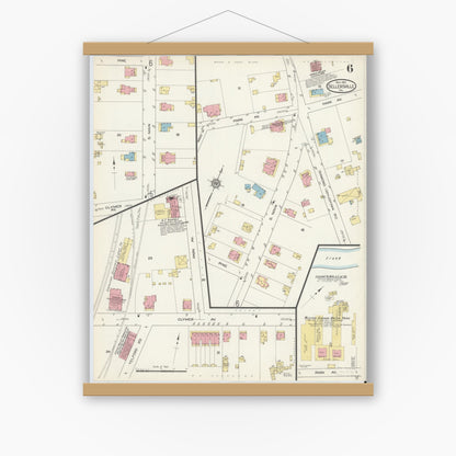 Old map wall art mockup — magnetic wood frame on white wall — Sanborn Fire Insurance Map from Sellersville, Bucks County, Pennsylvania (1913), Sheet #0006
