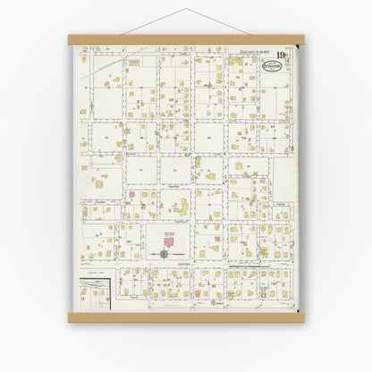 Old map wall art mockup — magnetic wood frame on white wall — Sanborn Fire Insurance Map from Bonham, Fannin County, Texas (1917), Sheet #0019
