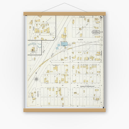 Old map wall art mockup — magnetic wood frame on white wall — Sanborn Fire Insurance Map from Bessemer, Gogebic County, Michigan (1898), Sheet #0005