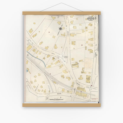 Old map wall art mockup — magnetic wood frame on white wall — Sanborn Fire Insurance Map from Hingham, Plymouth County, Massachusetts (1948), Sheet #0005