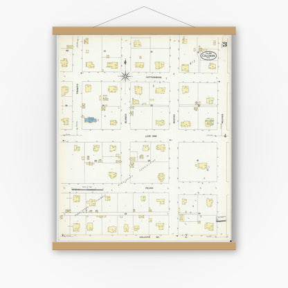 Old map wall art mockup — magnetic wood frame on white wall — Sanborn Fire Insurance Map from Coleman, Coleman County, Texas (1909), Sheet #0003