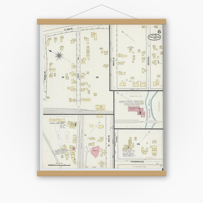 Old map wall art mockup — magnetic wood frame on white wall — Sanborn Fire Insurance Map from Palmer, Hampden County, Massachusetts (1891), Sheet #0006