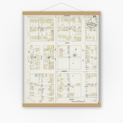 Old map wall art mockup — magnetic wood frame on white wall — Sanborn Fire Insurance Map from Logansport, Cass County, Indiana (1890), Sheet #0010