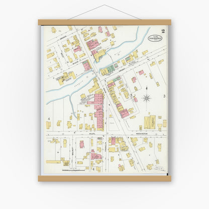 Old map wall art mockup — magnetic wood frame on white wall — Sanborn Fire Insurance Map from Chagrin Falls, Cuyahoga County, Ohio (1899), Sheet #0002