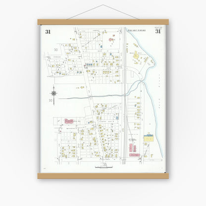 Old map wall art mockup — magnetic wood frame on white wall — Sanborn Fire Insurance Map from Beloit, Rock County, Wisconsin (1939), Sheet #0031