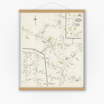 Old map wall art mockup — magnetic wood frame on white wall — Sanborn Fire Insurance Map from Abington, Plymouth County, Massachusetts (1915), Sheet #0012