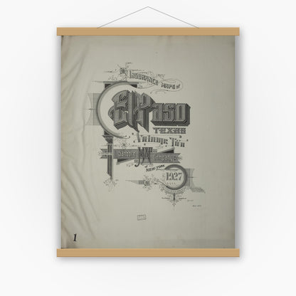 Old map wall art mockup — magnetic wood frame on white wall — Sanborn Fire Insurance Map from El Paso, El Paso County, Texas (1927), Sheet #0001