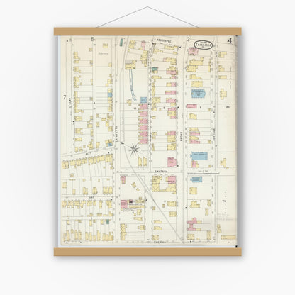 Old map wall art mockup — magnetic wood frame on white wall — Sanborn Fire Insurance Map from Tamaqua, Schuylkill County, Pennsylvania (1896), Sheet #0004