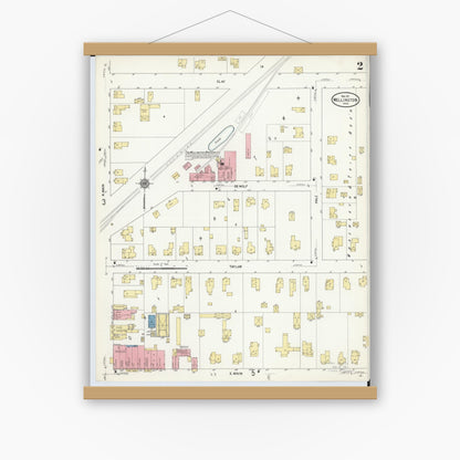 Old map wall art mockup — magnetic wood frame on white wall — Sanborn Fire Insurance Map from Wellington, Lorain County, Ohio (1911), Sheet #0002