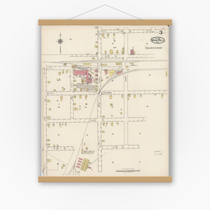 Old map wall art mockup — magnetic wood frame on white wall — Sanborn Fire Insurance Map from Mount Holly, Gaston County, North Carolina (1922), Sheet #0003