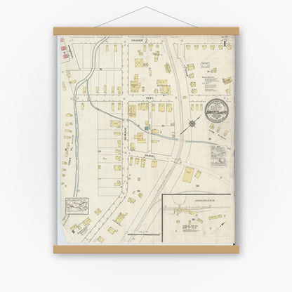 Old map wall art mockup — magnetic wood frame on white wall — Sanborn Fire Insurance Map from Bakerton, Cambria County, Pennsylvania (1916), Sheet #0001