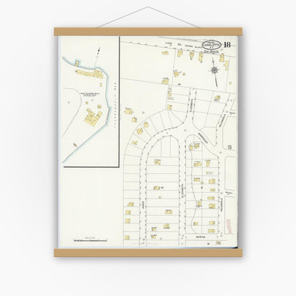 Old map wall art mockup — magnetic wood frame on white wall — Sanborn Fire Insurance Map from Charlotte, Monroe County, New York (1912), Sheet #0018