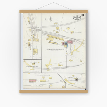 Old map wall art mockup — magnetic wood frame on white wall — Sanborn Fire Insurance Map from Ishpeming, Marquette County, Michigan (1892), Sheet #0013