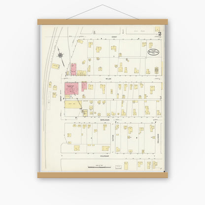 Old map wall art mockup — magnetic wood frame on white wall — Sanborn Fire Insurance Map from Wharton, Wharton County, Texas (1912), Sheet #0003