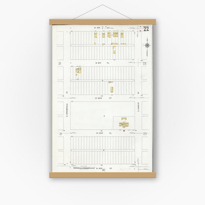 Old map wall art mockup — magnetic wood frame on white wall — Sanborn Fire Insurance Map from Chicago, Cook County, Illinois (1920), Sheet #0022
