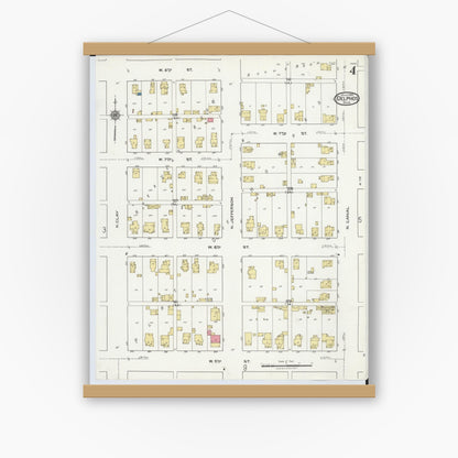 Old map wall art mockup — magnetic wood frame on white wall — Sanborn Fire Insurance Map from Delphos, Van Wert And Allen Counties, Ohio (1921), Sheet #0004