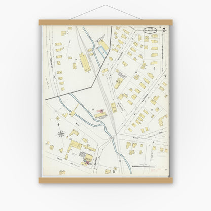 Old map wall art mockup — magnetic wood frame on white wall — Sanborn Fire Insurance Map from Hamilton, Madison County, New York (1896), Sheet #0005