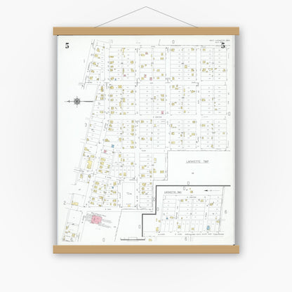 Old map wall art mockup — magnetic wood frame on white wall — Sanborn Fire Insurance Map from West Lafayette, Coshocton County, Ohio (1946), Sheet #0005