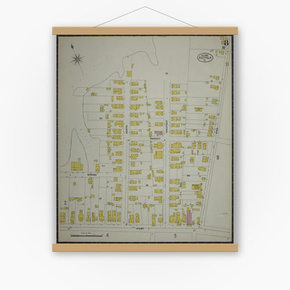 Old map wall art mockup — magnetic wood frame on white wall — Sanborn Fire Insurance Map from Suffolk, Independent Cities, Virginia (1903), Sheet #0008