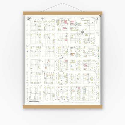 Old map wall art mockup — magnetic wood frame on white wall — Sanborn Fire Insurance Map from Levelland, Hockley County, Texas (1942), Sheet #0004