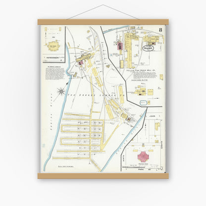 Old map wall art mockup — magnetic wood frame on white wall — Sanborn Fire Insurance Map from Orange, Orange County, Texas (1909), Sheet #0008