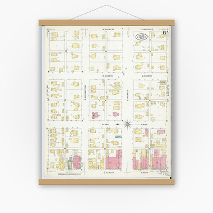 Old map wall art mockup — magnetic wood frame on white wall — Sanborn Fire Insurance Map from Celina, Mercer County, Ohio (1907), Sheet #0006