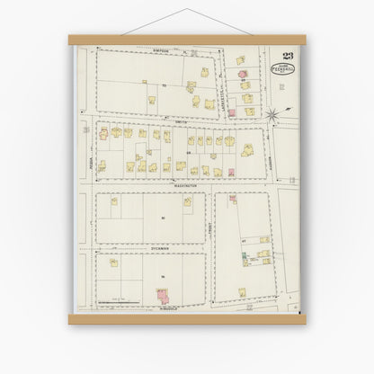Old map wall art mockup — magnetic wood frame on white wall — Sanborn Fire Insurance Map from Peekskill, Westchester County, New York (1895), Sheet #0023