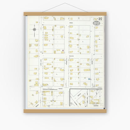 Old map wall art mockup — magnetic wood frame on white wall — Sanborn Fire Insurance Map from Alpena, Alpena County, Michigan (1910), Sheet #0037