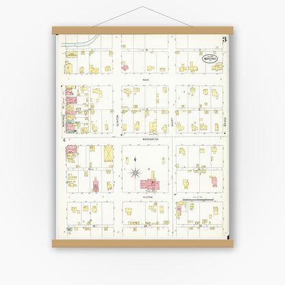 Old map wall art mockup — magnetic wood frame on white wall — Sanborn Fire Insurance Map from Marengo, Iowa County, Iowa (1898), Sheet #0003