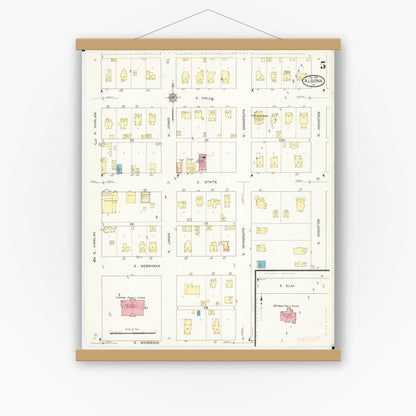 Old map wall art mockup — magnetic wood frame on white wall — Sanborn Fire Insurance Map from Algona, Kossuth County, Iowa (1913), Sheet #0005