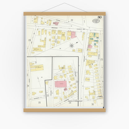 Old map wall art mockup — magnetic wood frame on white wall — Sanborn Fire Insurance Map from Everett, Middlesex County, Massachusetts (1903), Sheet #0030