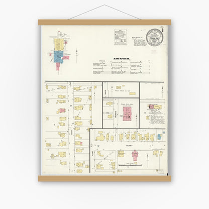 Old map wall art mockup — magnetic wood frame on white wall — Sanborn Fire Insurance Map from Farmland, Randolph County, Indiana (1911) - Complete Map Set