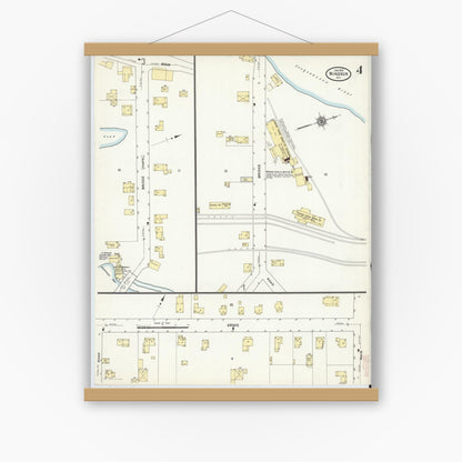 Old map wall art mockup — magnetic wood frame on white wall — Sanborn Fire Insurance Map from Windsor, Broome County, New York (1912), Sheet #0004