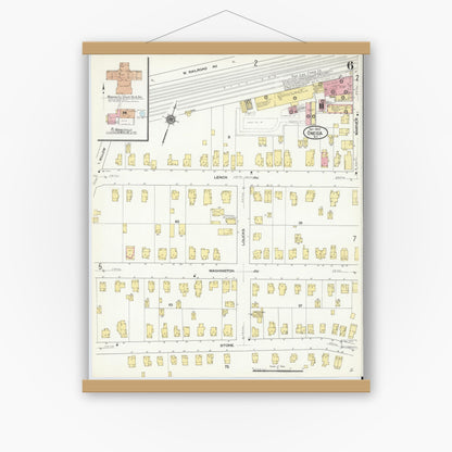 Old map wall art mockup — magnetic wood frame on white wall — Sanborn Fire Insurance Map from Oneida, Madison County, New York (1909), Sheet #0006