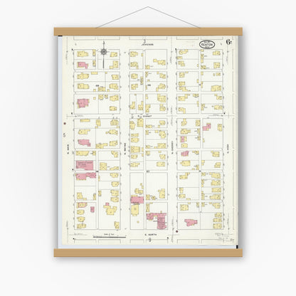 Old map wall art mockup — magnetic wood frame on white wall — Sanborn Fire Insurance Map from Kenton, Hardin County, Ohio (1911), Sheet #0006