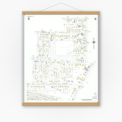 Old map wall art mockup — magnetic wood frame on white wall — Sanborn Fire Insurance Map from Willoughby, Lake County, Ohio (1952), Sheet #0006