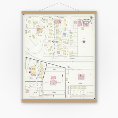 Old map wall art mockup — magnetic wood frame on white wall — Sanborn Fire Insurance Map from Murphysboro, Jackson County, Illinois (1914), Sheet #0008