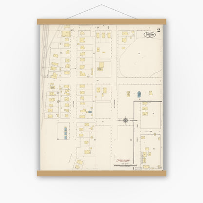 Old map wall art mockup — magnetic wood frame on white wall — Sanborn Fire Insurance Map from Barstow, San Bernardino County, California (1917), Sheet #0002